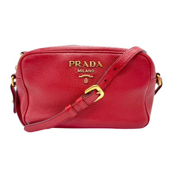 Auth PRADA Crossbody Shoulder Bag Red Leather/Goldtone - z2864 - Picture 1 of 13